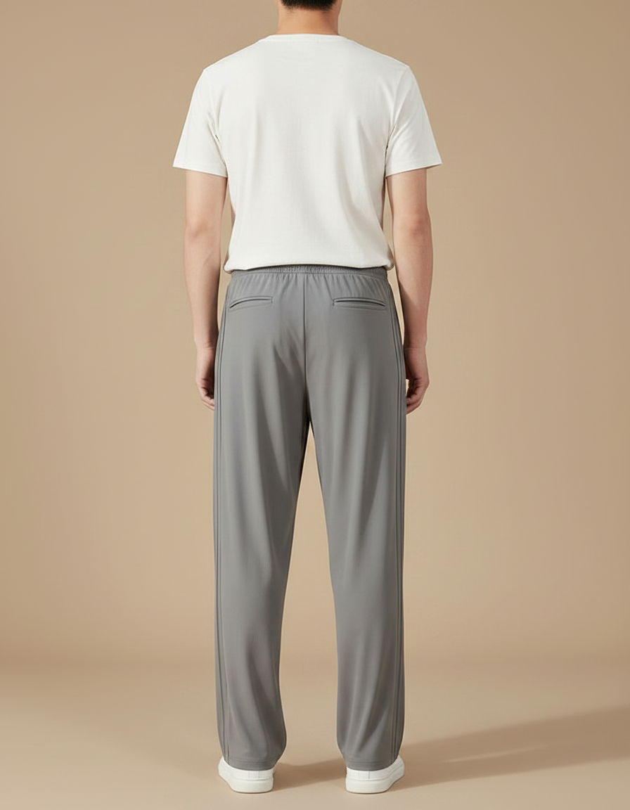 Pantalon Fluide Gris Ample Droit Cordon Décontracté Homme - Polyester - vue 2