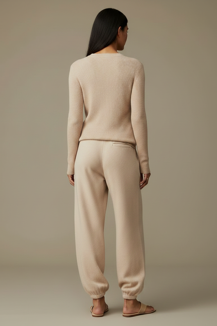 Pantalon Fluide Beige Maille Ample Confortable Femme - vue 2