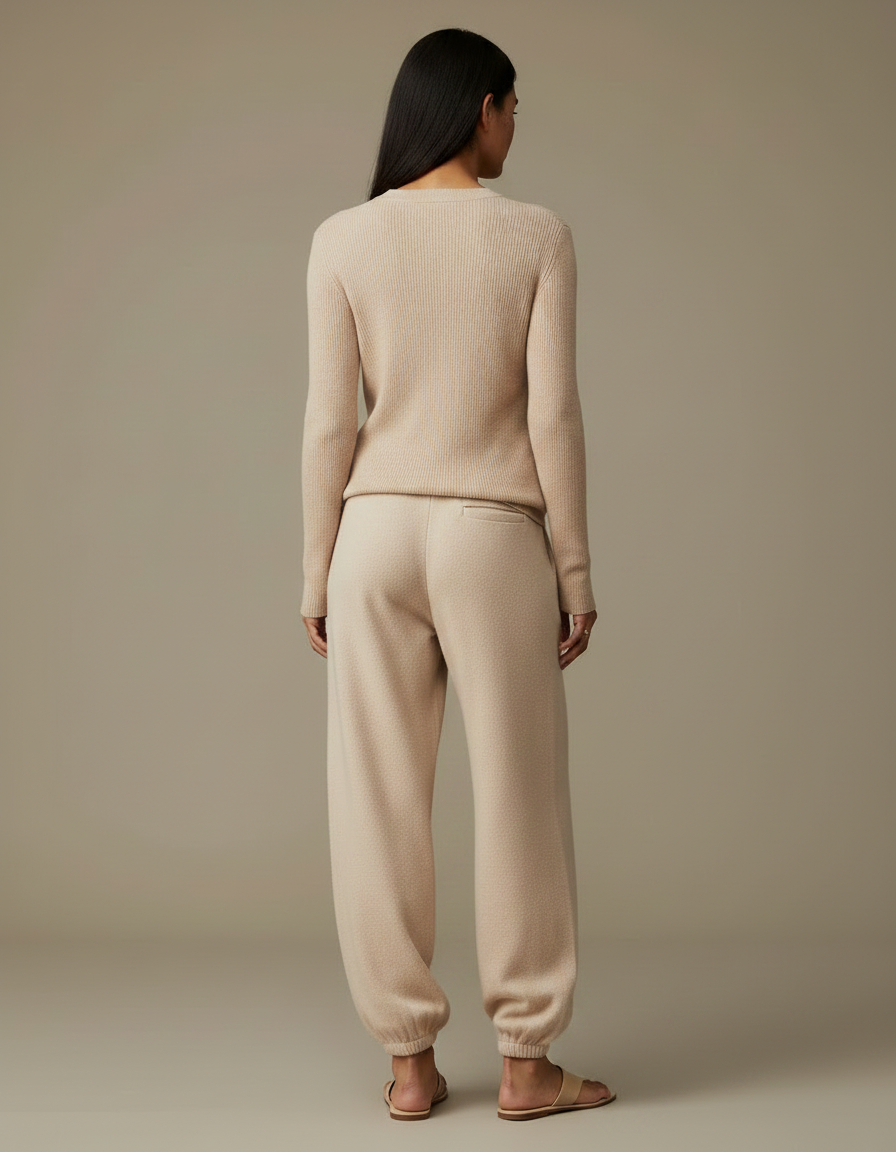 Pantalon Fluide Beige Maille Ample Confortable Femme - vue 2