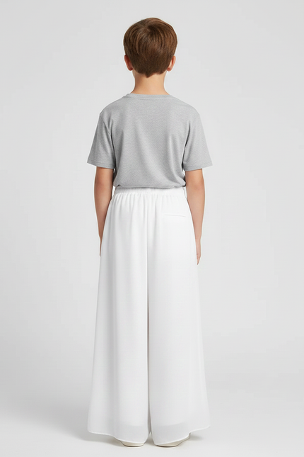 Pantalon Fluide Blanc Ample Élastique Mousseline Enfant - Polyester - vue 2