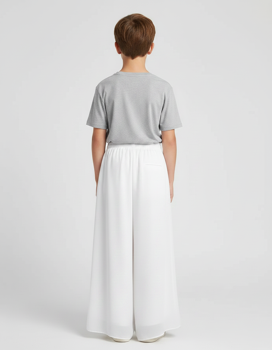 Pantalon Fluide Blanc Ample Élastique Mousseline Enfant - Polyester - vue 2