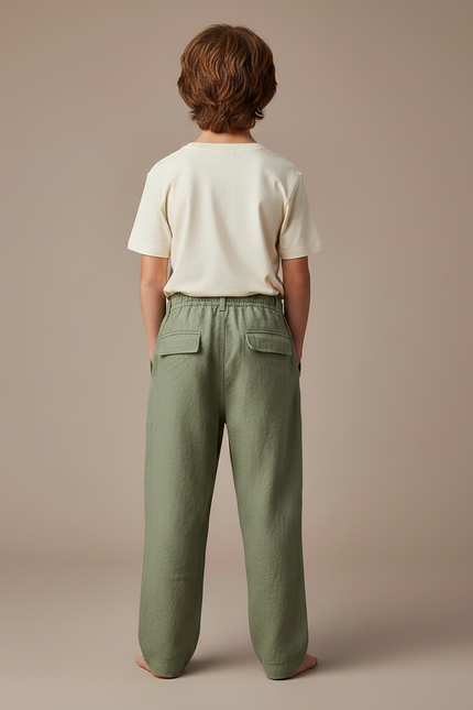 Pantalon Fluide Vert Kaki Cargo Lin Garçon - vue 2