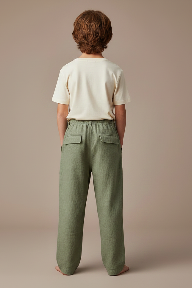 Pantalon Fluide Vert Kaki Cargo Lin Garçon - vue 2