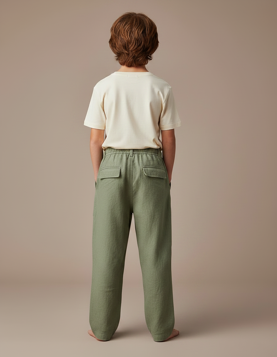 Pantalon Fluide Vert Kaki Cargo Lin Garçon - vue 2