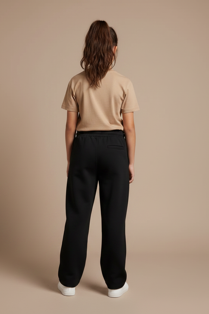 Pantalon Fluide Noir Ample Molleton Cordon Fille - vue 2
