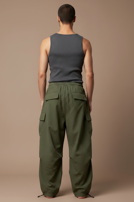 Pantalon Fluide Kaki Cargo Ample Décontracté Homme - Polyester - vue 2