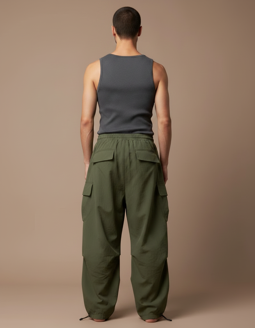 Pantalon Fluide Kaki Cargo Ample Décontracté Homme - Polyester - vue 2