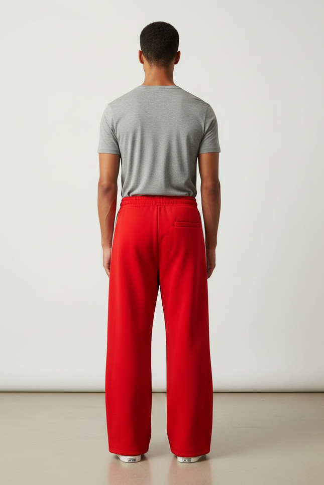 Pantalon Fluide Rouge Ample Rayures Blanches Sport Décontracté - Molleton - vue 2