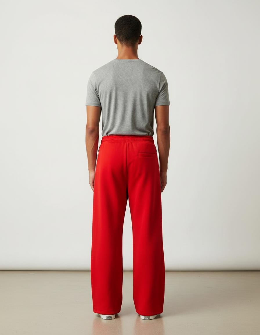 Pantalon Fluide Rouge Ample Rayures Blanches Sport Décontracté - Molleton - vue 2