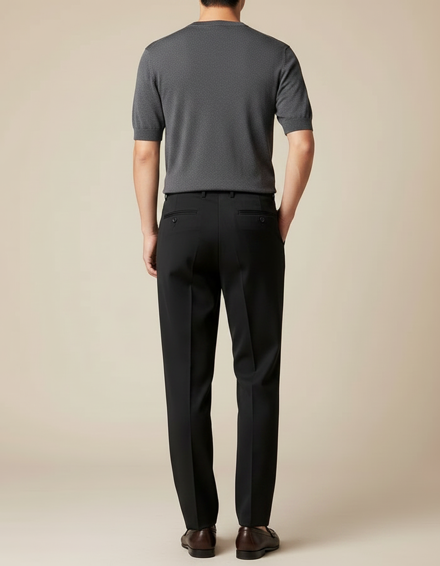 Pantalon Fluide Noir Élégant Droit Business Homme - Polyester - vue 2