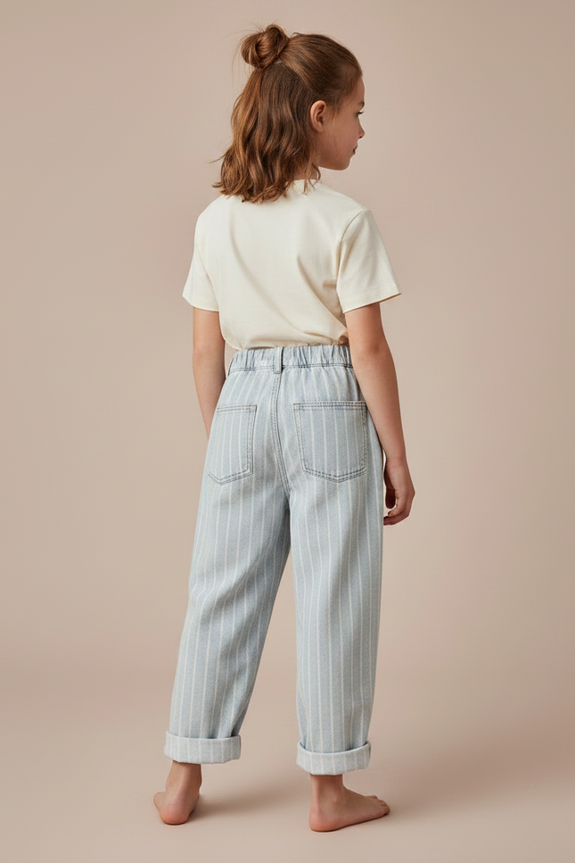 Pantalon Fluide Rayé Bleu Clair Ample Coton Enfant - Jean - vue 2