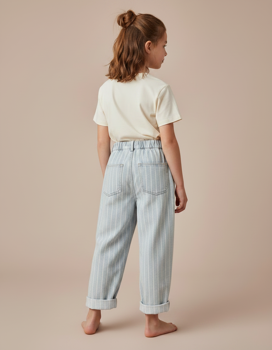 Pantalon Fluide Rayé Bleu Clair Ample Coton Enfant - Jean - vue 2