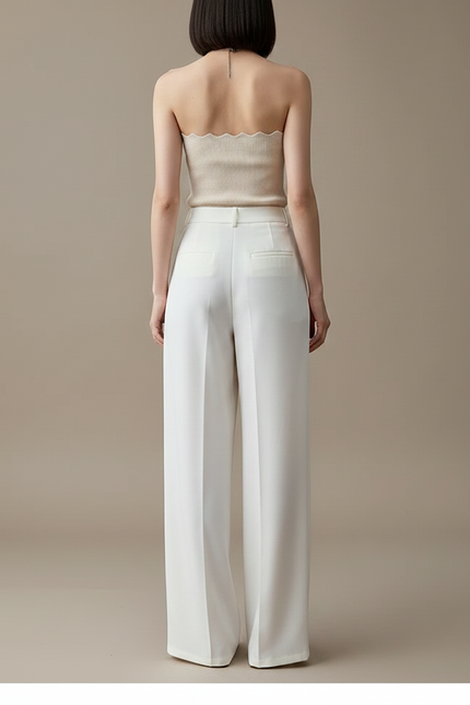 Pantalon Fluide Blanc Ample Taille Haute Satiné Élégant - vue 2