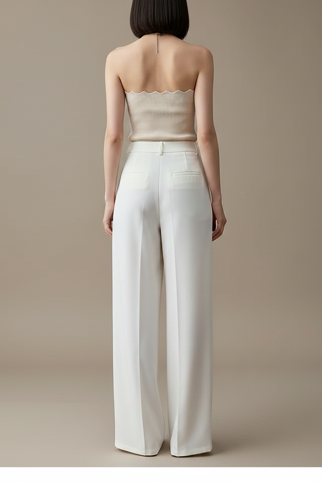 Pantalon Fluide Blanc Ample Taille Haute Satiné Élégant - vue 2