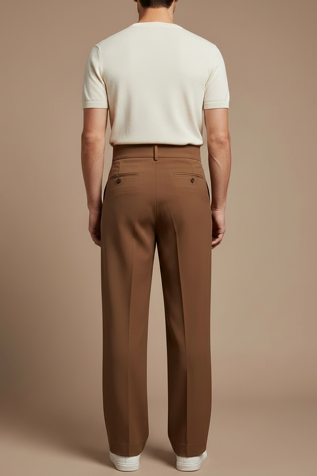 Pantalon Fluide Marron Plissé Taille Haute Ample Homme - Polyester - vue 2