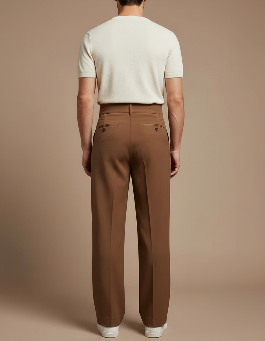 Pantalon Fluide Marron Plissé Taille Haute Ample Homme - Polyester - vue 2