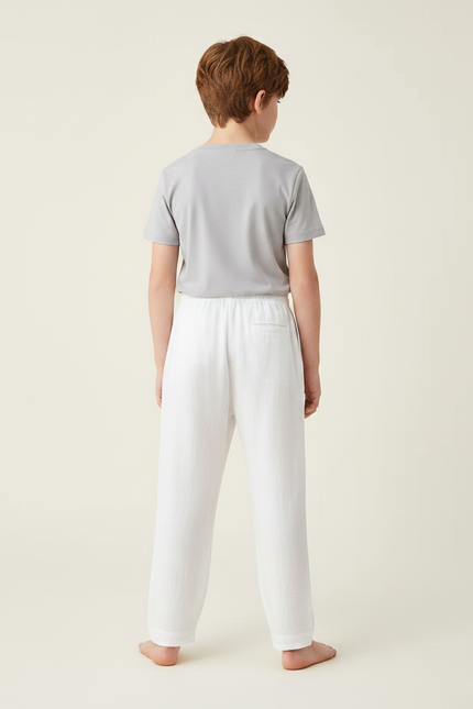 Pantalon Fluide Blanc Ample Coton Léger Enfant - Lin - vue 2