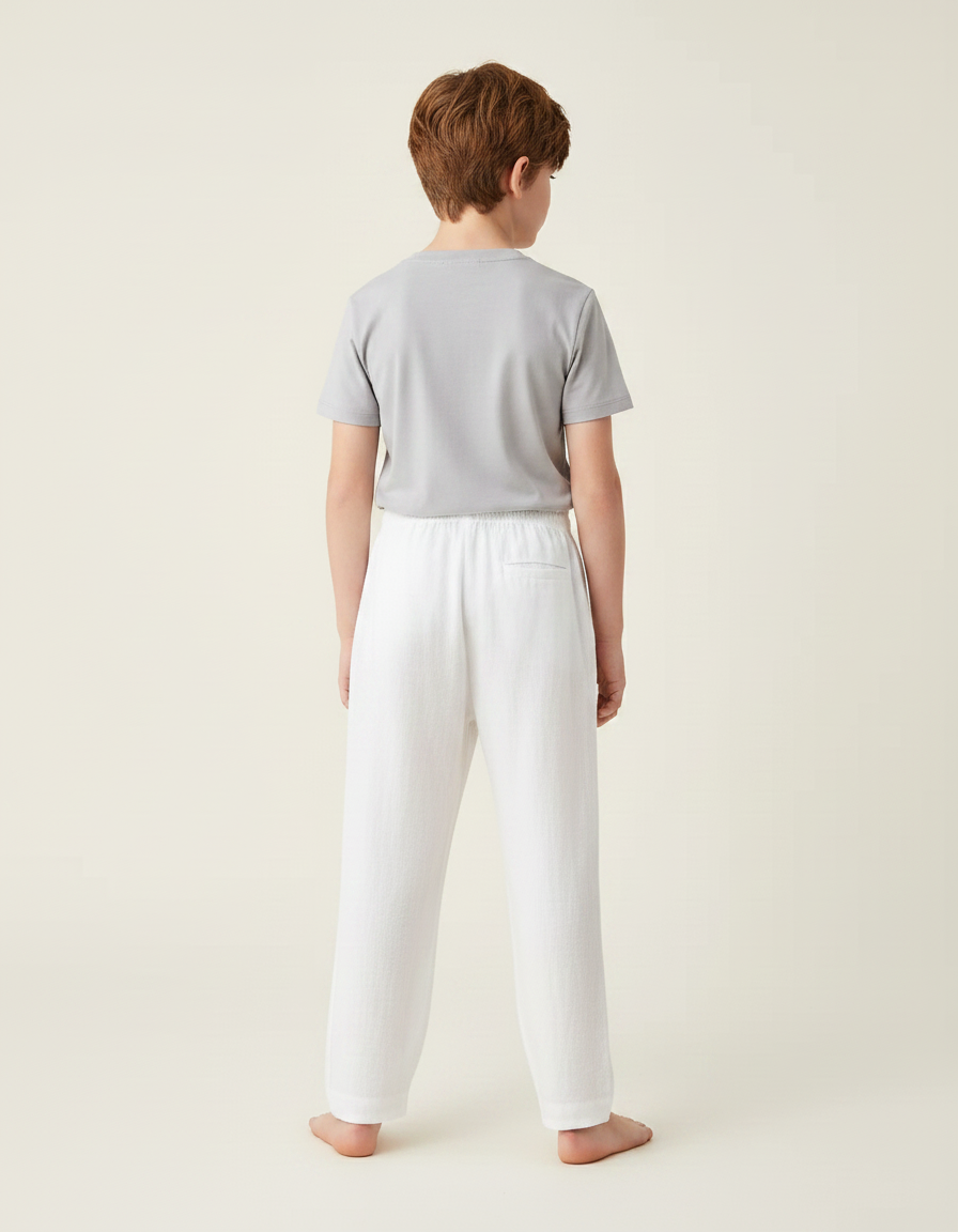 Pantalon Fluide Blanc Ample Coton Léger Enfant - Lin - vue 2