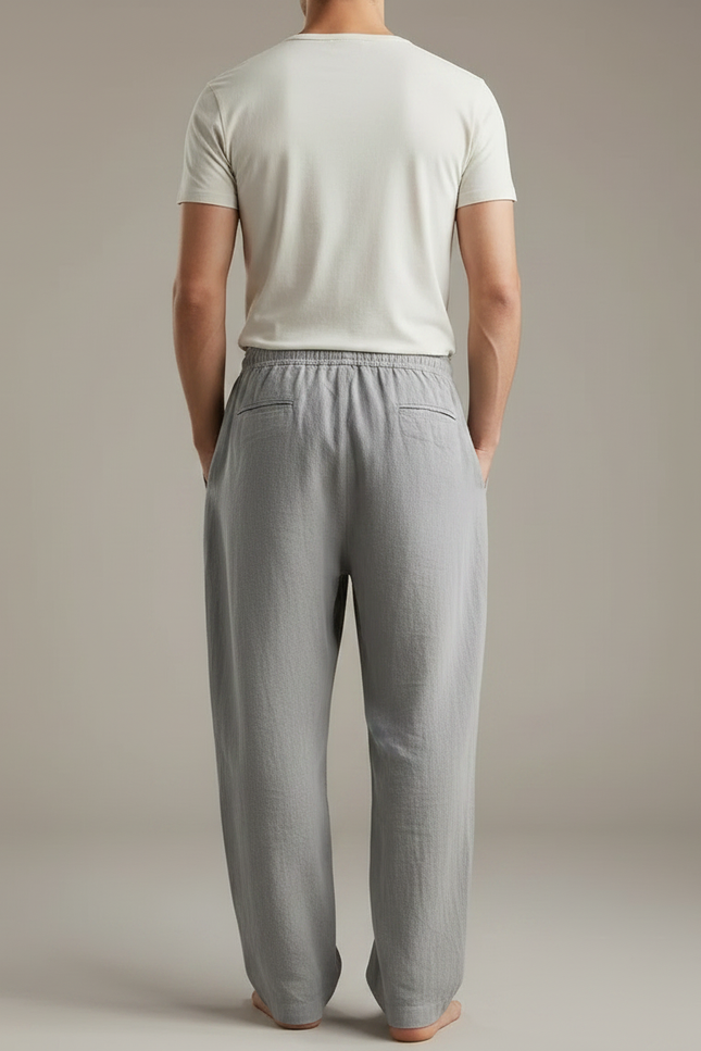 Pantalon Fluide Homme Gris Coupe Ample Lin - vue 2
