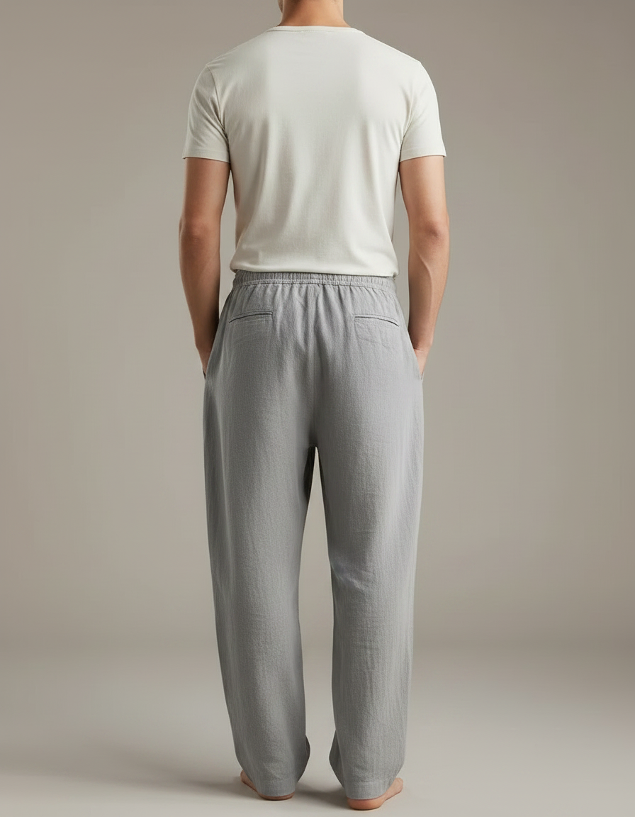 Pantalon Fluide Homme Gris Coupe Ample Lin - vue 2
