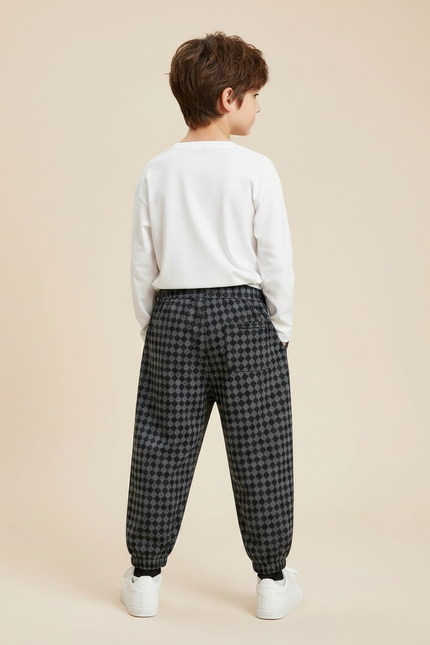 Pantalon Fluide Carreaux Ample Décontracté Garçon Coton - Imprimé Molleton - vue 2