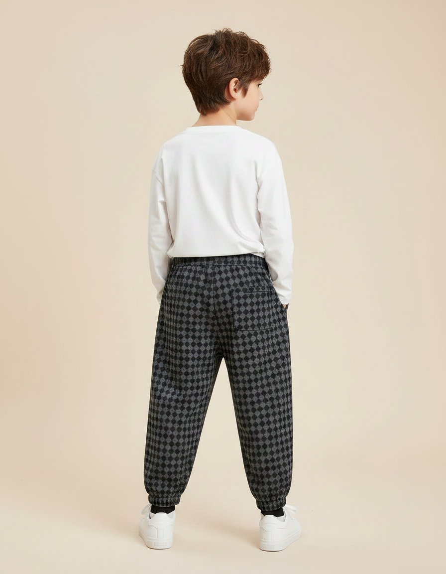 Pantalon Fluide Carreaux Ample Décontracté Garçon Coton - Imprimé Molleton - vue 2