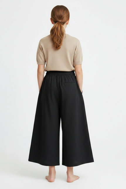 Pantalon Fluide Noir Ample Lin Fille Décontracté - vue 2