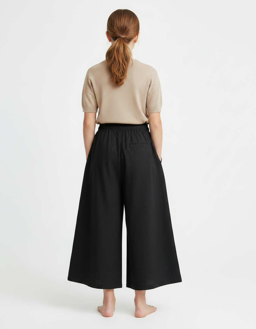Pantalon Fluide Noir Ample Lin Fille Décontracté - vue 2