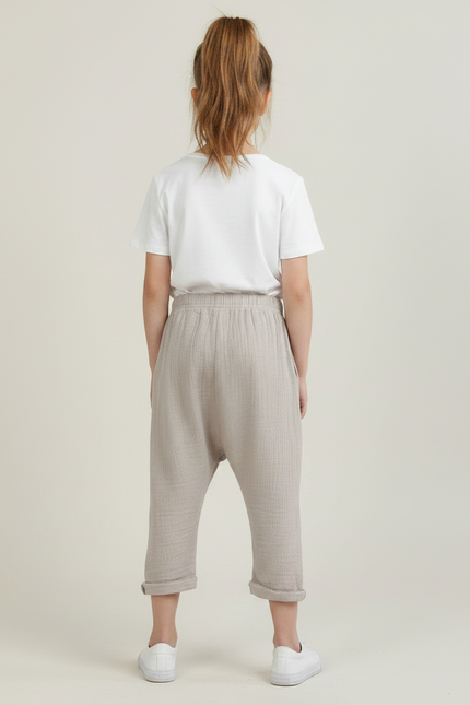 Pantalon Fluide Beige Coton Plissé Ample Enfant - vue 2