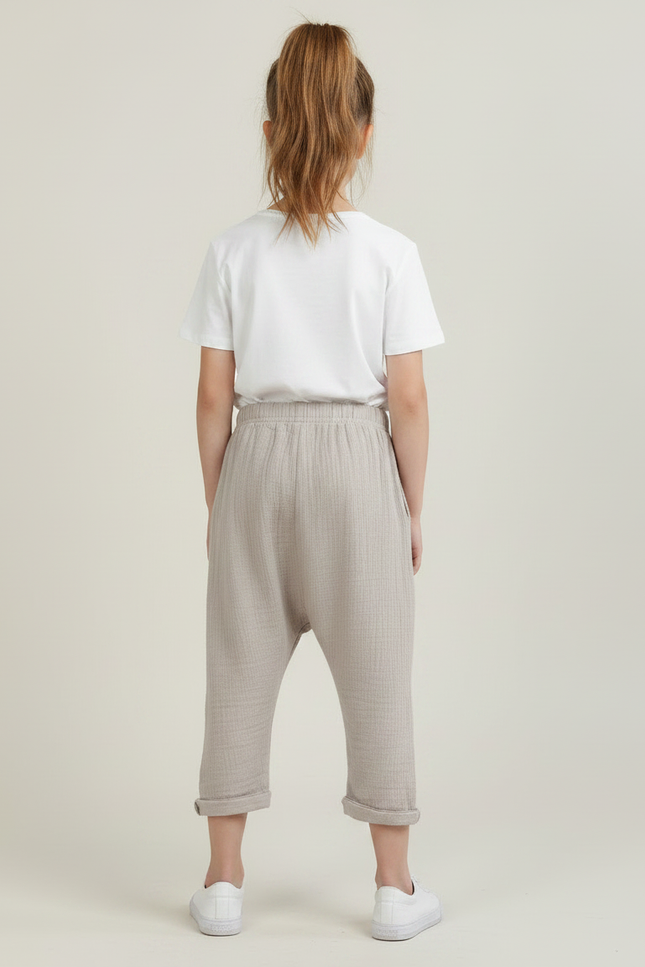Pantalon Fluide Beige Coton Plissé Ample Enfant - vue 2
