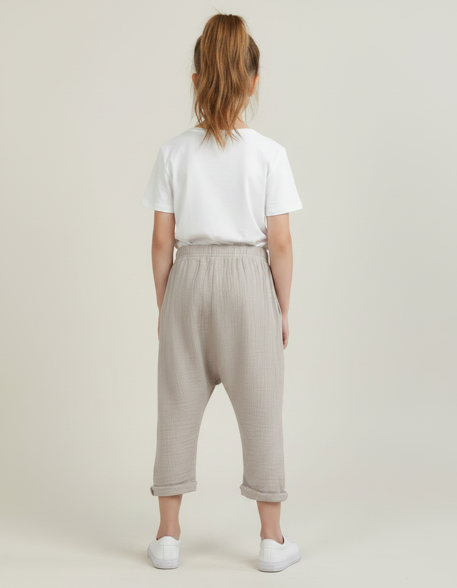 Pantalon Fluide Beige Coton Plissé Ample Enfant - vue 2