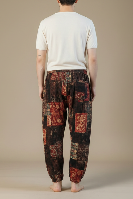 Pantalon Fluide Harem Imprimé Ethnique Ample Coton Lin - vue 2