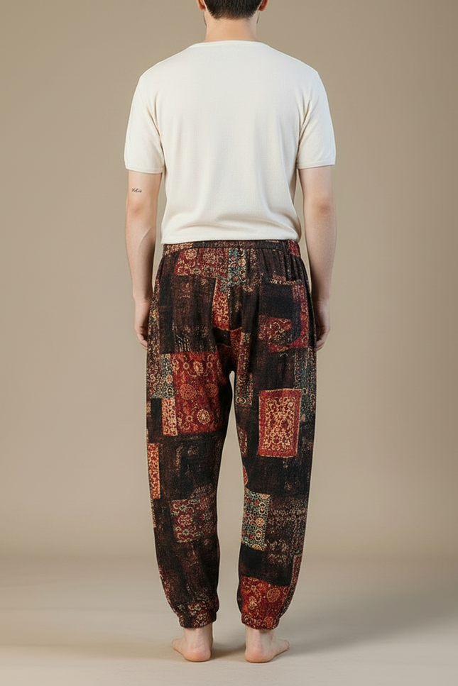 Pantalon Fluide Harem Imprimé Ethnique Ample Coton Lin - vue 2
