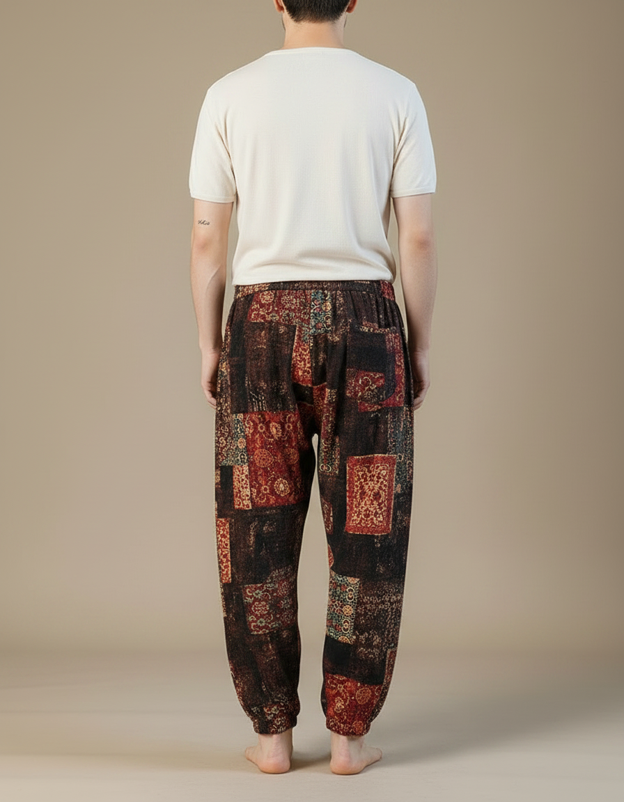 Pantalon Fluide Harem Imprimé Ethnique Ample Coton Lin - vue 2