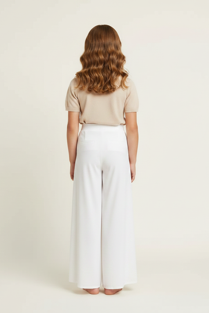 Pantalon Fluide Blanc Fendu Large Élégant - Polyester - vue 2