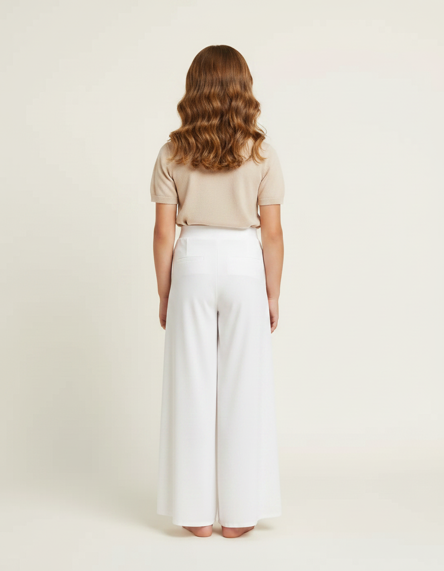 Pantalon Fluide Blanc Fendu Large Élégant - Polyester - vue 2