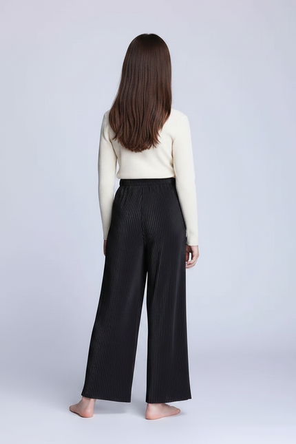Pantalon Fluide Noir Plissé Ample Confortable Enfant - Polyester - vue 2