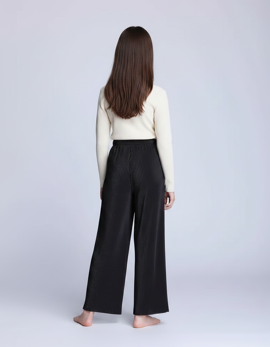 Pantalon Fluide Noir Plissé Ample Confortable Enfant - Polyester - vue 2