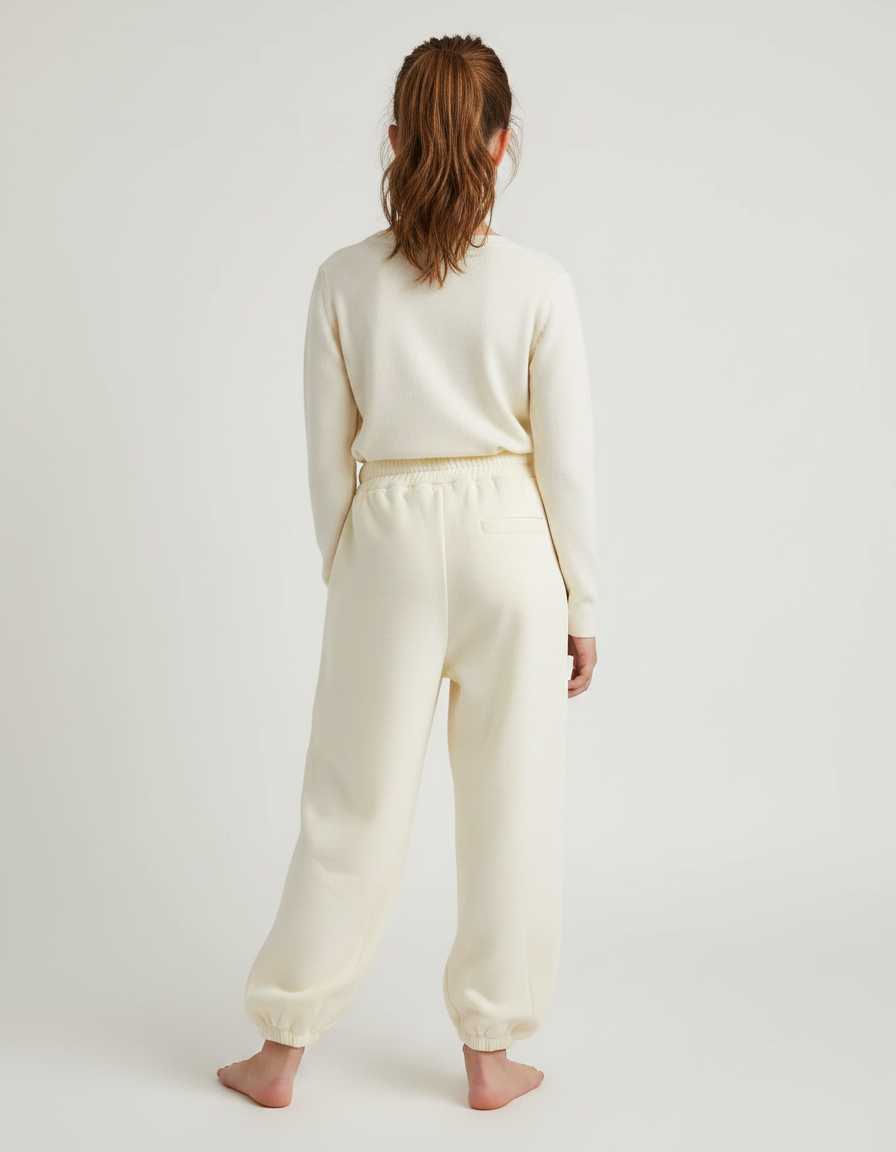 Pantalon Fluide Écru Molleton Ample Confortable Enfant - Beige - vue 2