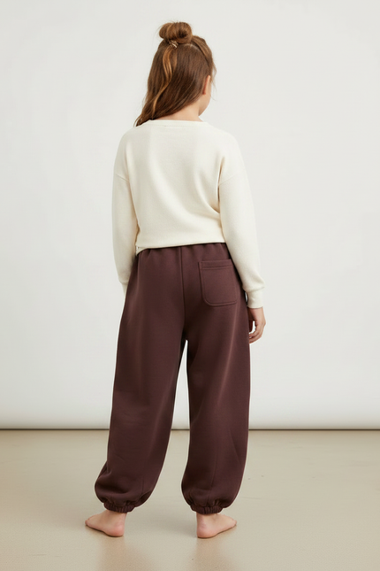 Pantalon Fluide Marron Ample Molleton Confortable Fille - vue 2