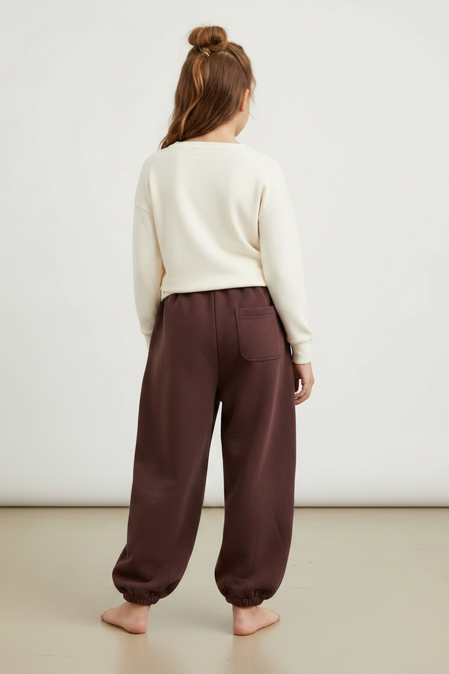 Pantalon Fluide Marron Ample Molleton Confortable Fille - vue 2