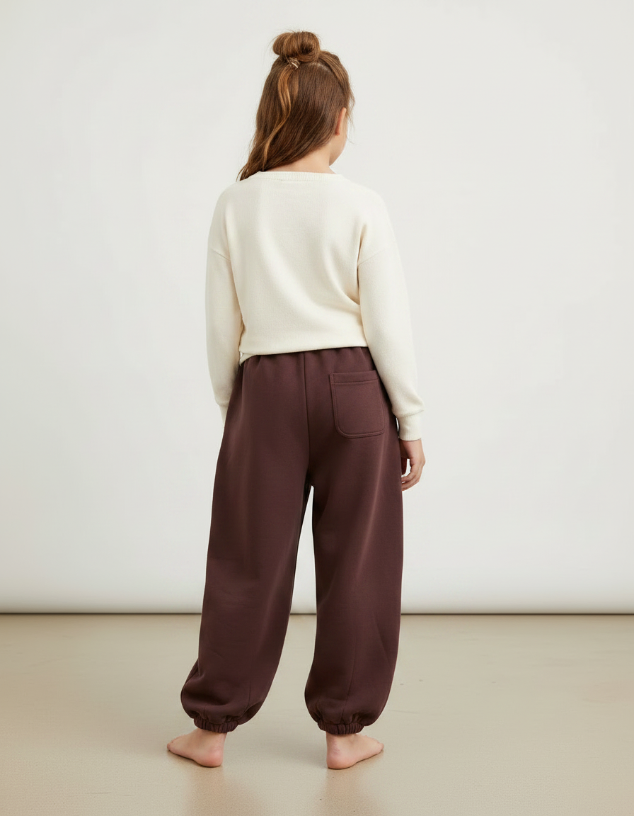 Pantalon Fluide Marron Ample Molleton Confortable Fille - vue 2