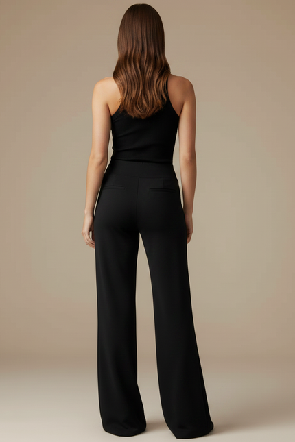 Pantalon Fluide Noir Ample Taille Haute Élégant Décontracté - Viscose - vue 2