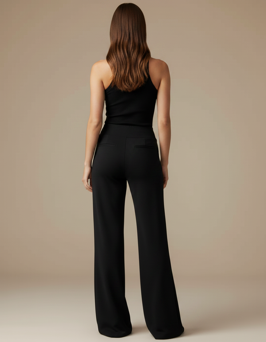 Pantalon Fluide Noir Ample Taille Haute Élégant Décontracté - Viscose - vue 2