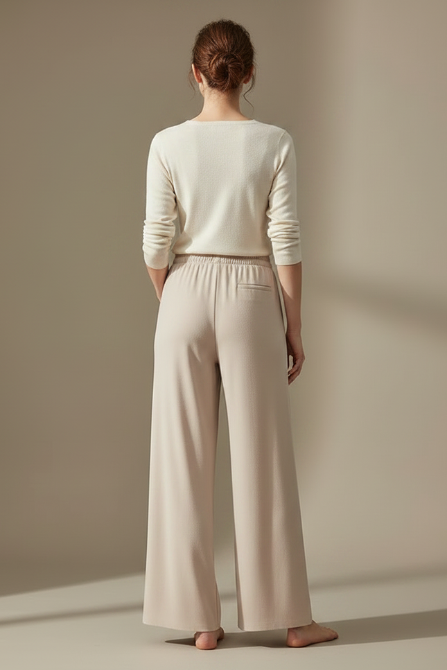 Pantalon Fluide Beige Large Confortable Doux Cordon - Viscose - vue 2