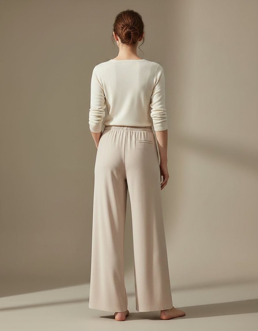 Pantalon Fluide Beige Large Confortable Doux Cordon - Viscose - vue 2