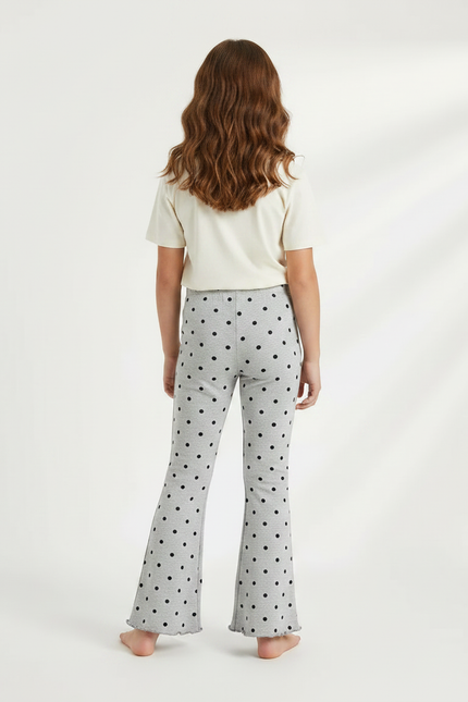 Pantalon Fluide Gris Pois Noir Évasé Enfant - Maille - vue 2