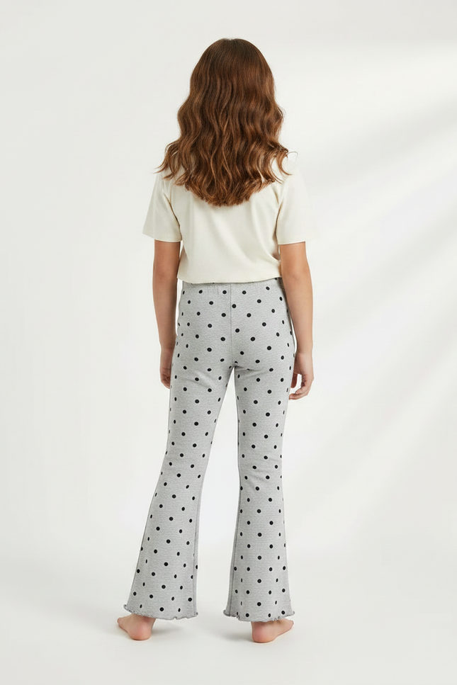 Pantalon Fluide Gris Pois Noir Évasé Enfant - Maille - vue 2