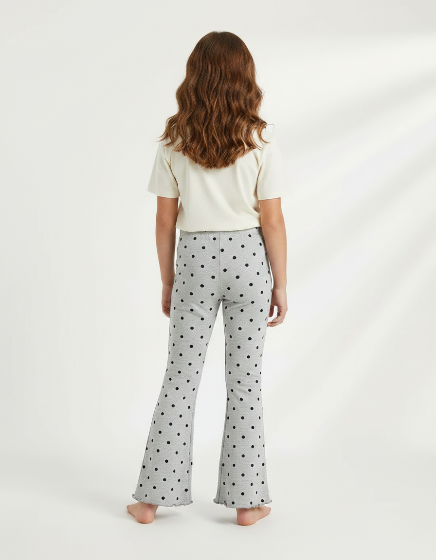 Pantalon Fluide Gris Pois Noir Évasé Enfant - Maille - vue 2