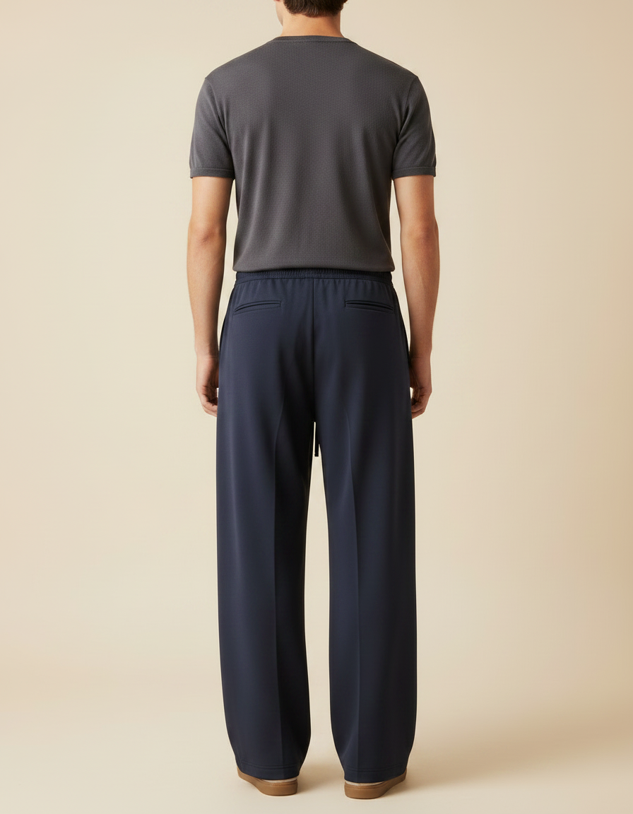 Pantalon Fluide Homme Bleu Marine Palazzo - Polyester - vue 2
